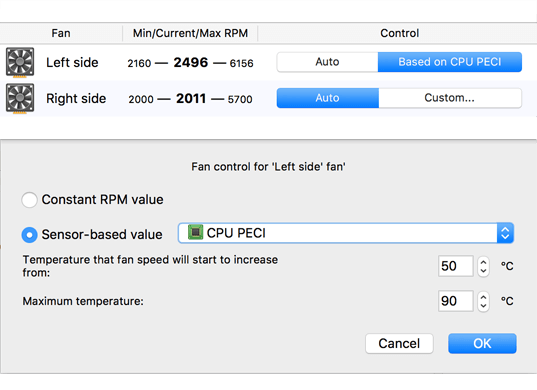 Macs Fan Control fan speed adjustment panel