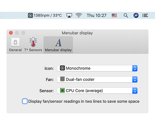 Macs Fan Control menu bar display settings on macOS